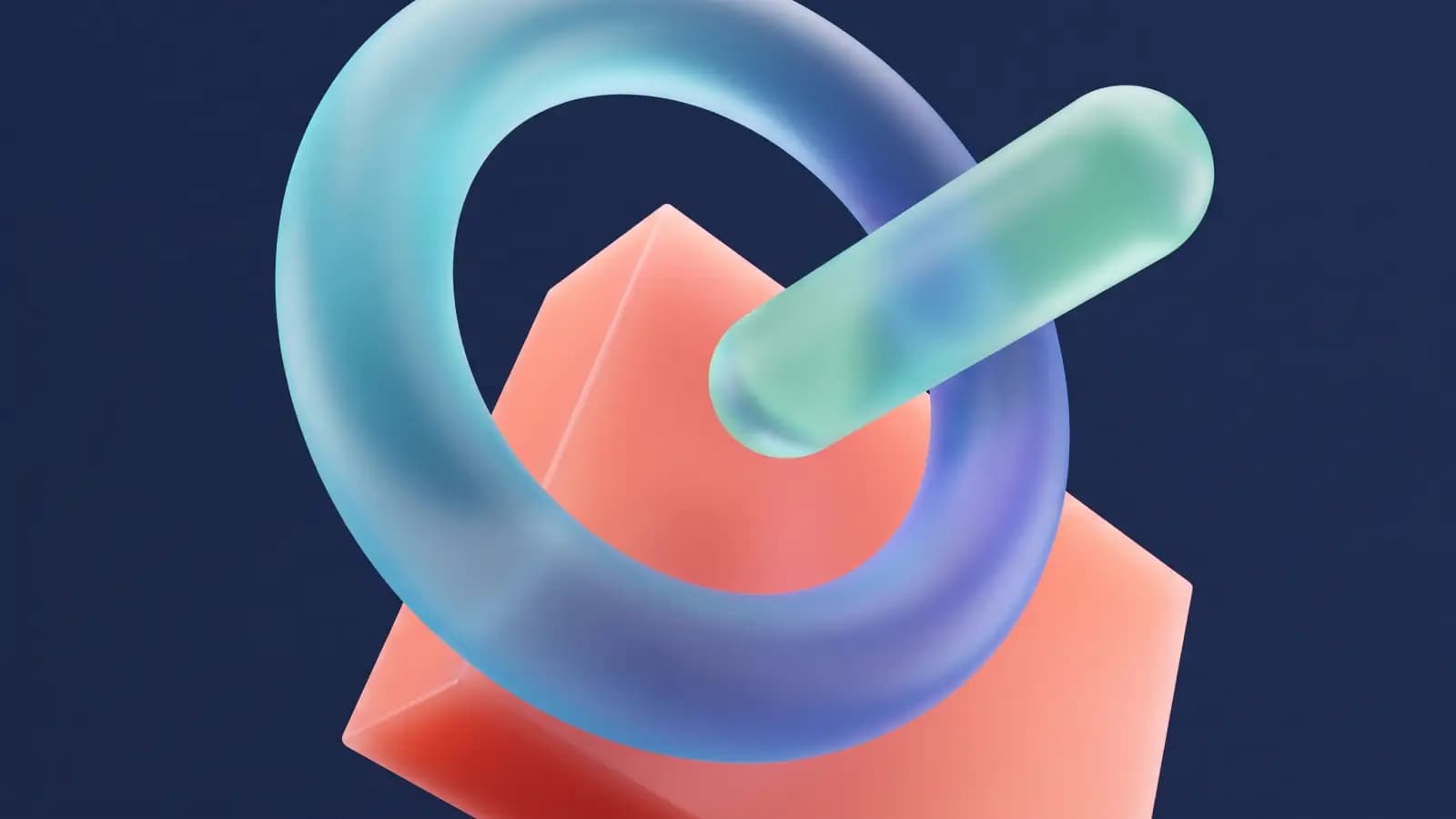 Abstract cover of a translucent ring linked to a glass capsule, representing many WordPress sites connected to one publishing engine