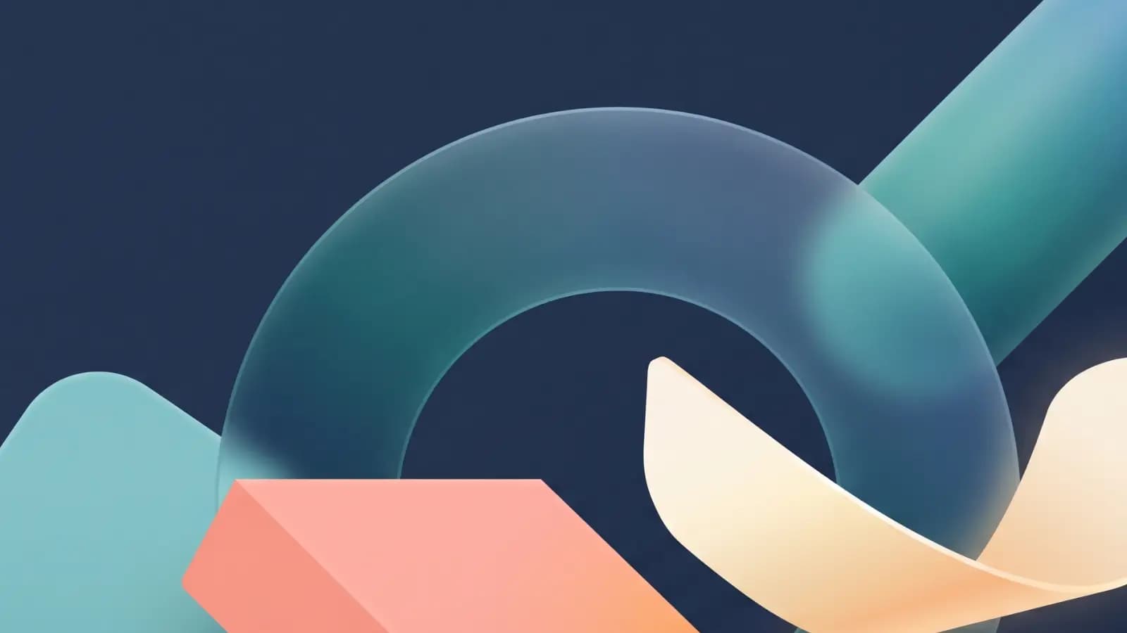 Abstract cover of a glass ring, a coral block and a flowing ribbon on a navy background, representing a YouTube publishing workflow running on its own